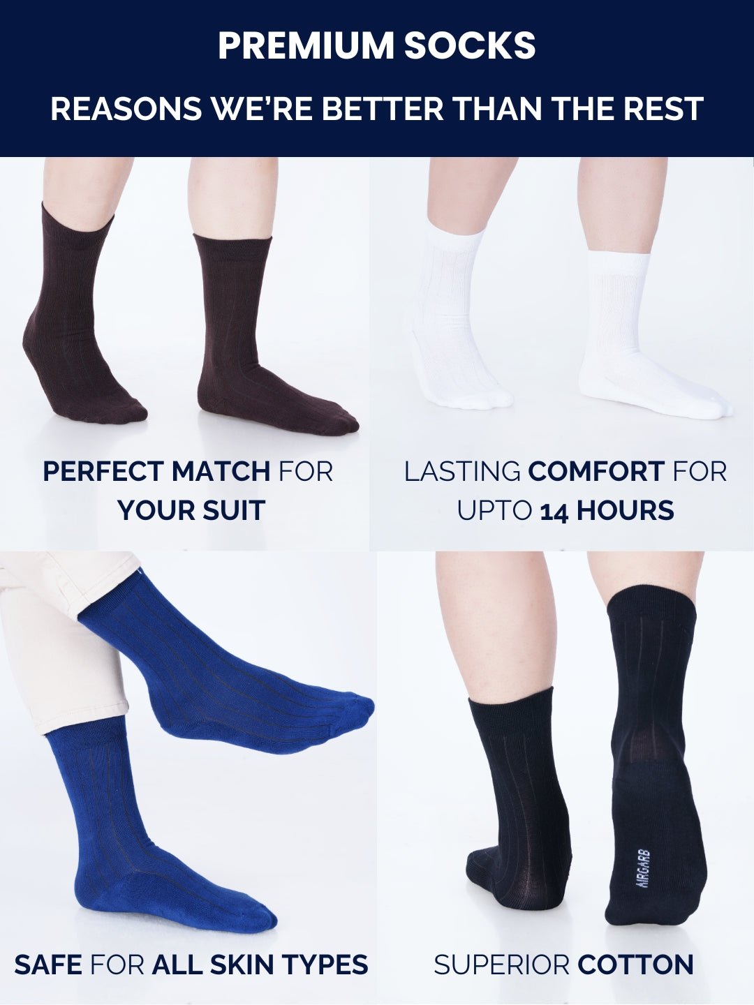 Premium Cotton Crew Dress Socks for Men and Women Pack of 2 Pairs - Web Bazzar