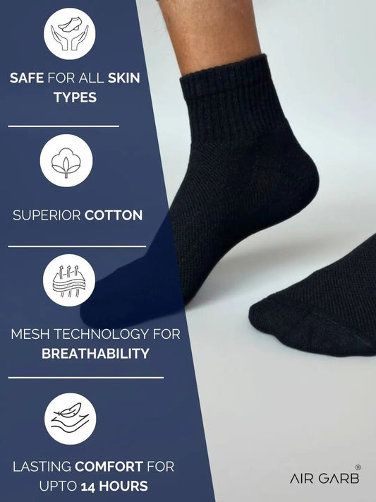 Pure Cotton Ankle Socks for Men and Women Pack of 3 Pairs - Web Bazzar